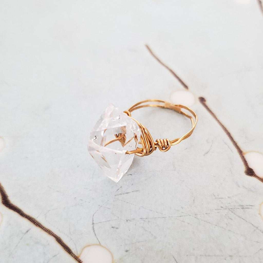 Giant Herkimer Diamond Wire Wrapped Ring