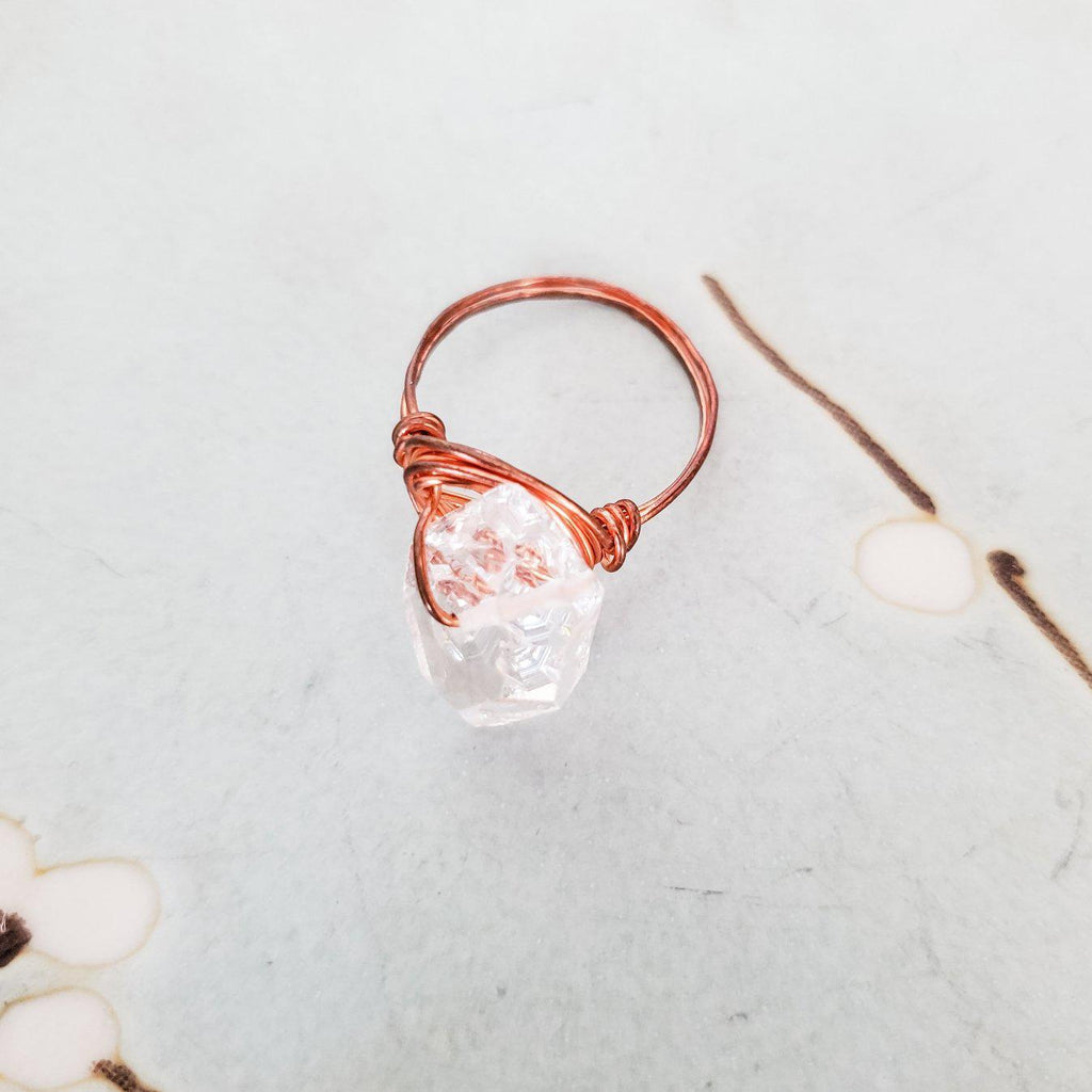 Giant Herkimer Diamond Wire Wrapped Ring
