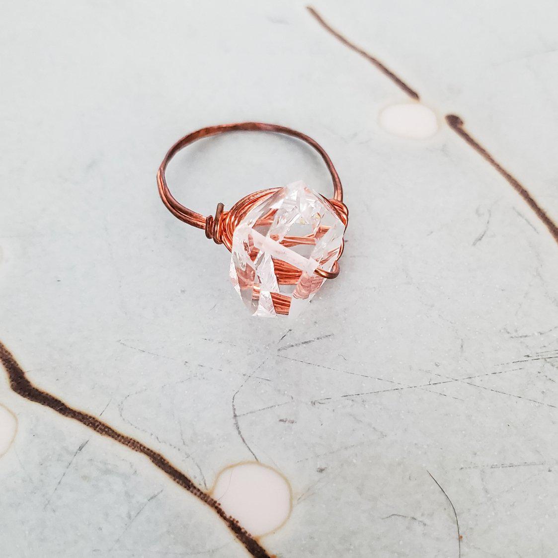 Giant Herkimer Diamond Wire Wrapped Ring