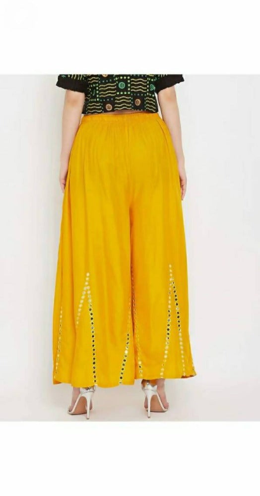 Yellow Mirror Work Palazzo Pants for Women