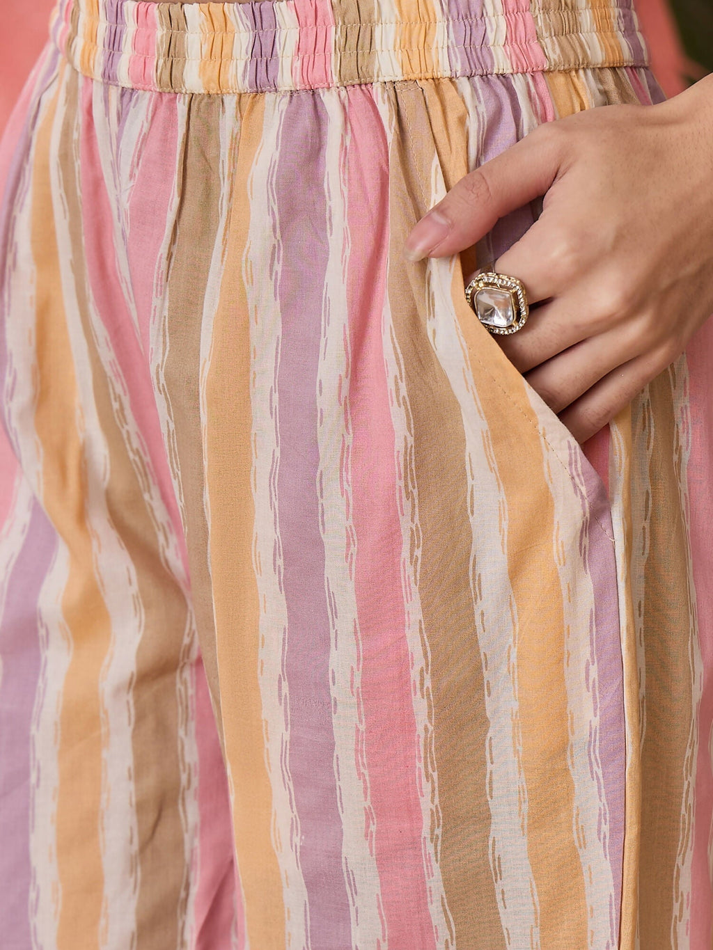 Printed Pink Pure Cotton Kurta Set for Women