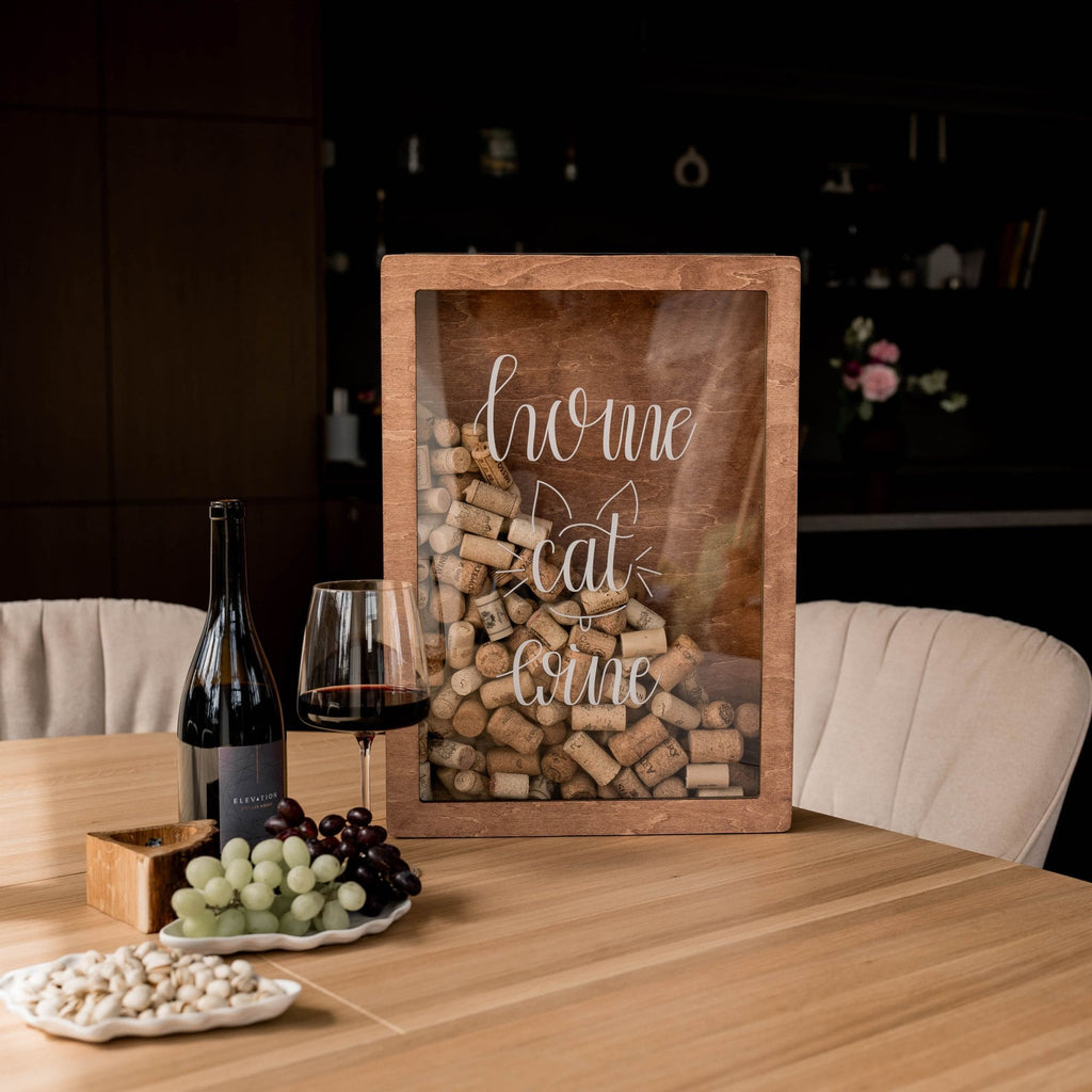 Wooden cat lover wine cork shadow box for home decor