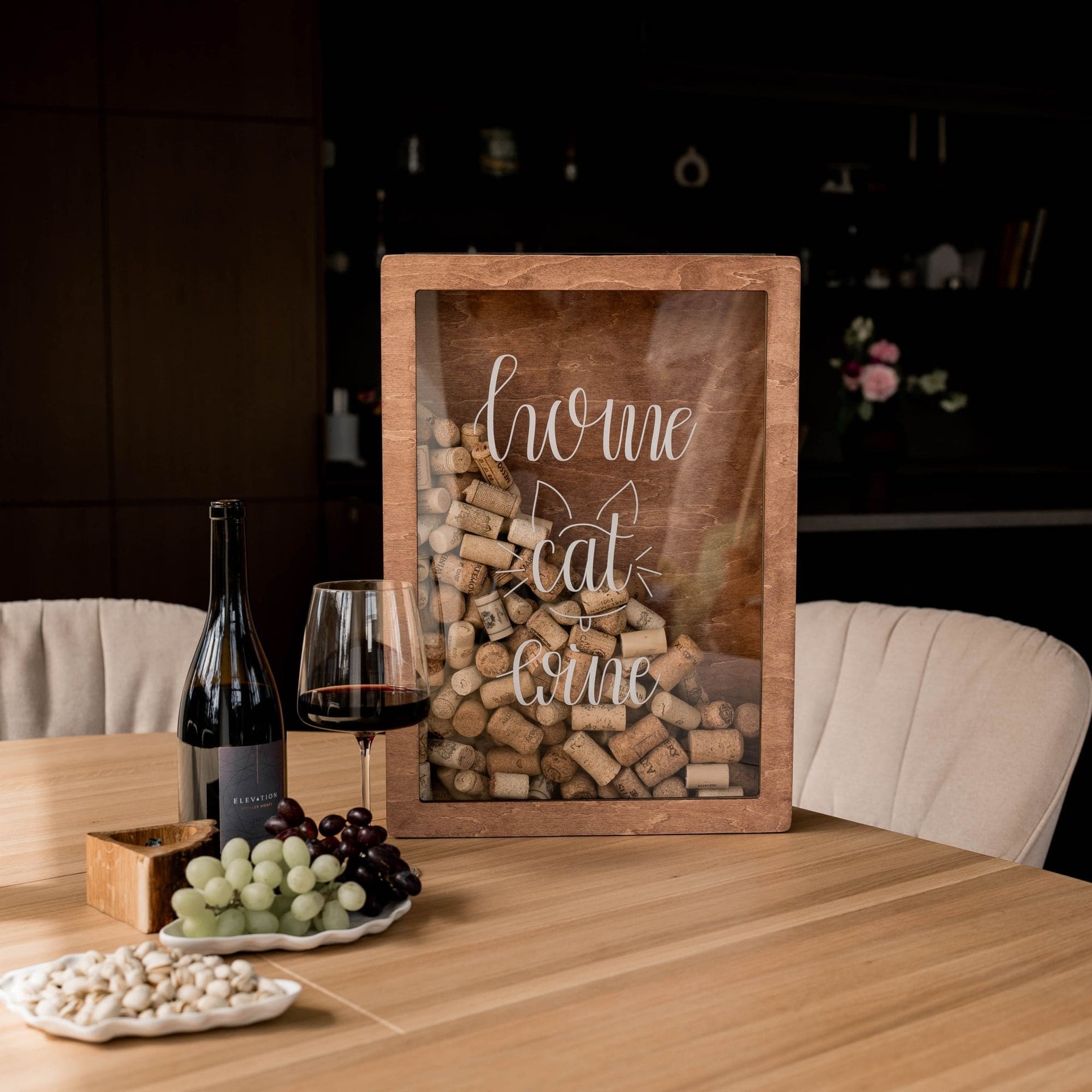 Wooden cat lover wine cork shadow box for home decor