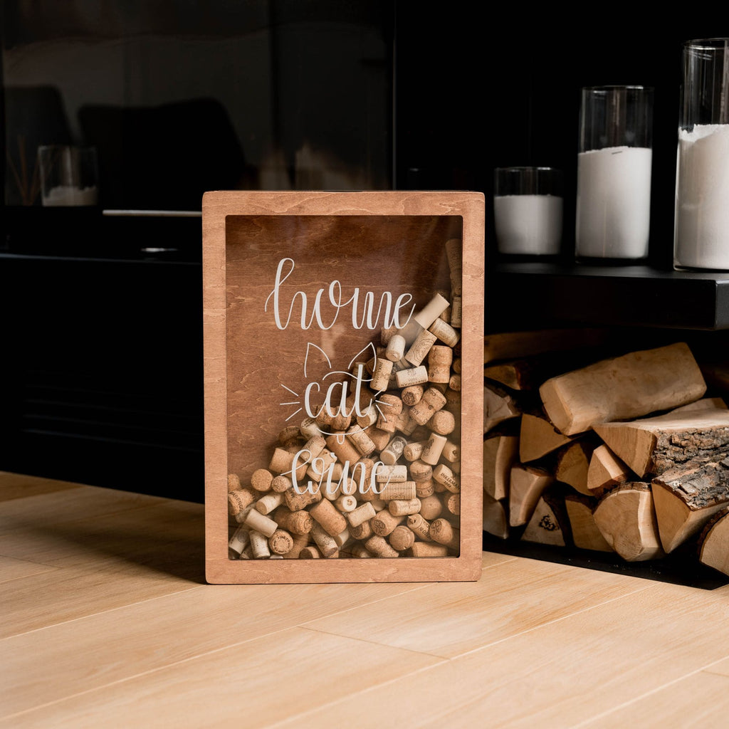 Cat Lover Wine Cork Shadow Box - Decorative Home Keepsake Holder