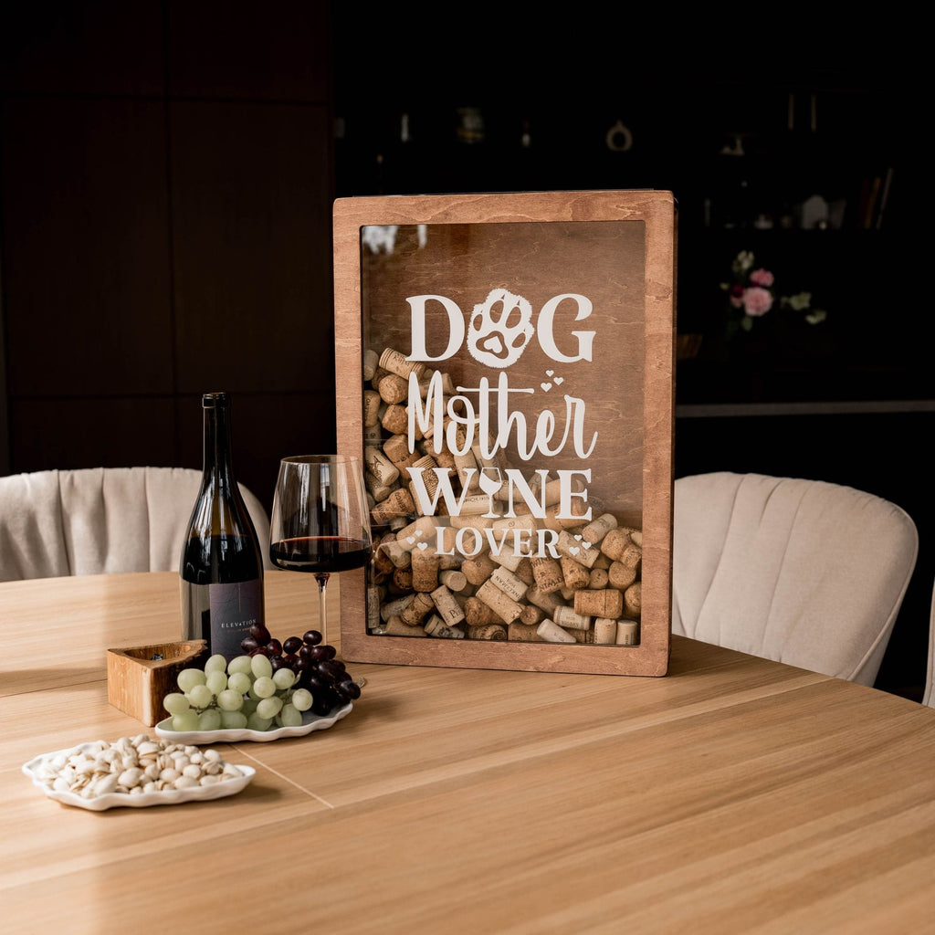 Dog Mother Wine Lover Cork Shadow Box - Unique Gift for Pet Owners