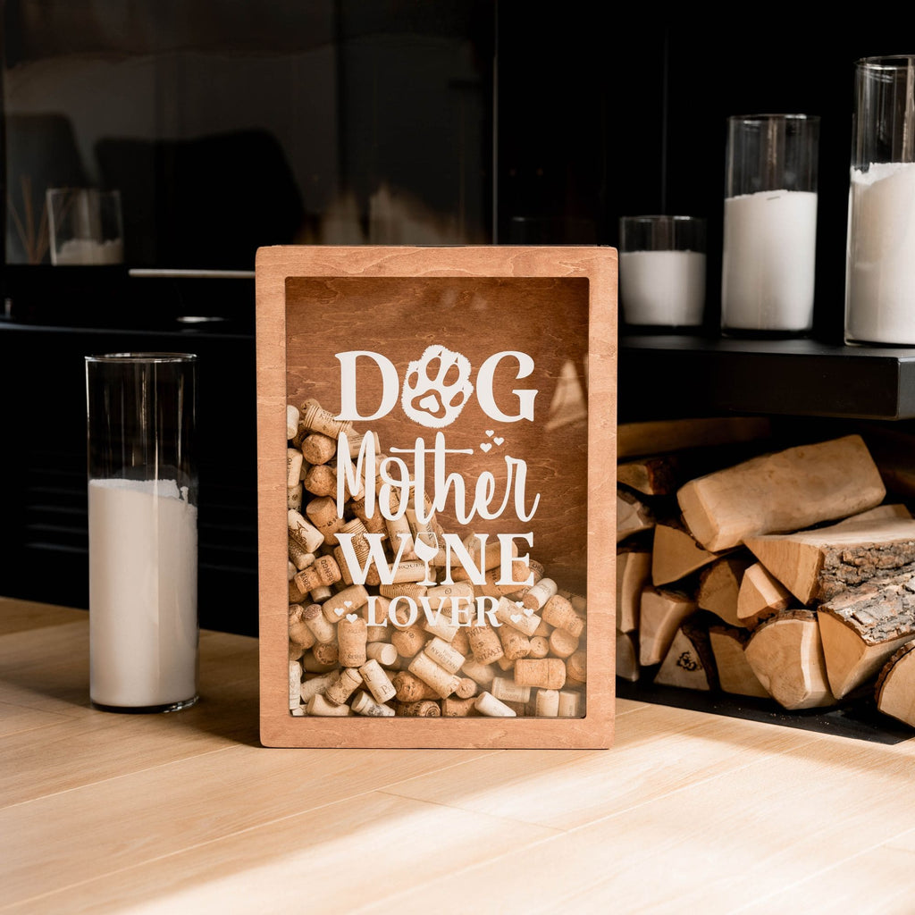 Dog Mother Wine Lover Cork Shadow Box - Unique Gift for Pet Owners