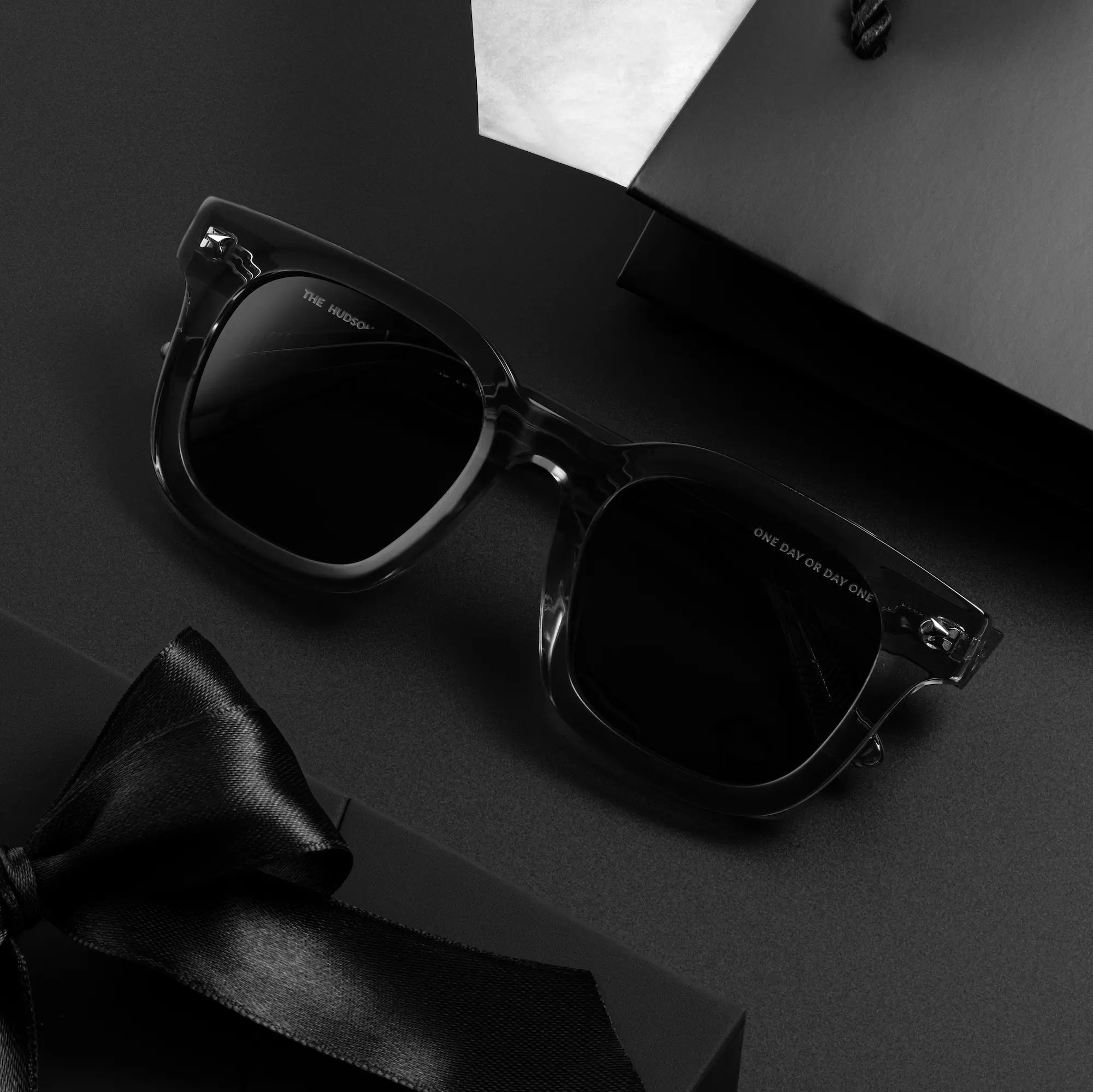 The Hudson Jet Black Structured Sunglasses with Beveled Edges