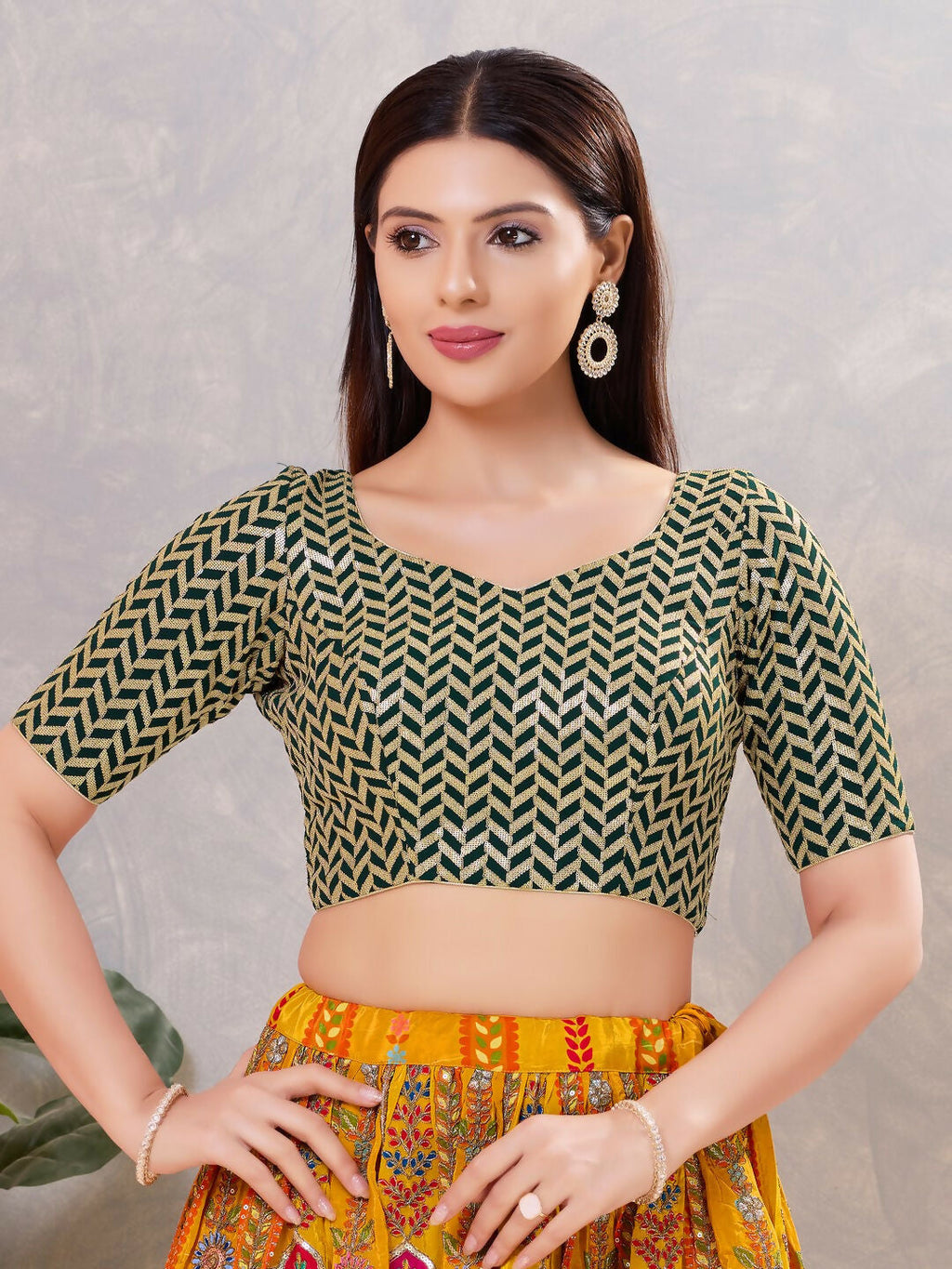 Bottle-Green silk sleeveless stitched blouse for women