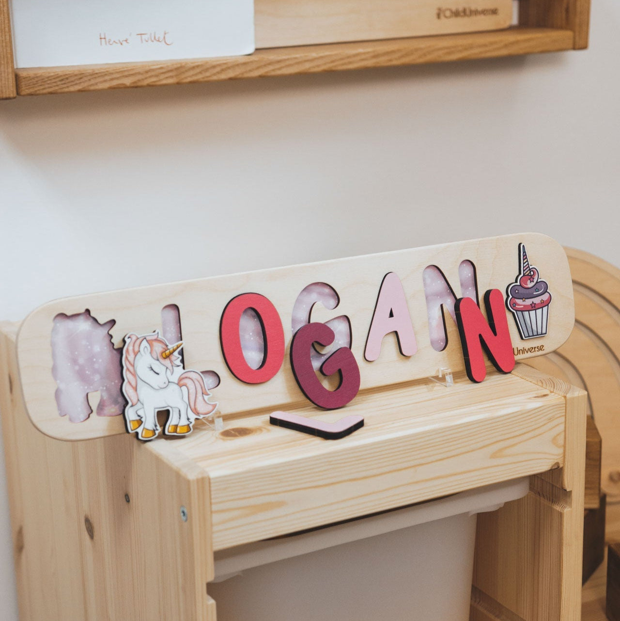 Personalized Unicorn Name Puzzle for Nursery Decor in Pink & Red