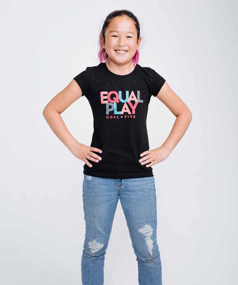 Girls Equal Play Black Graphic T-Shirt for Soccer Fans - Image 2