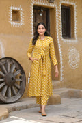 Jyoti Fashion Women's Mustard Pure Muslin Heavy Digital Printed Kurta Pant Set