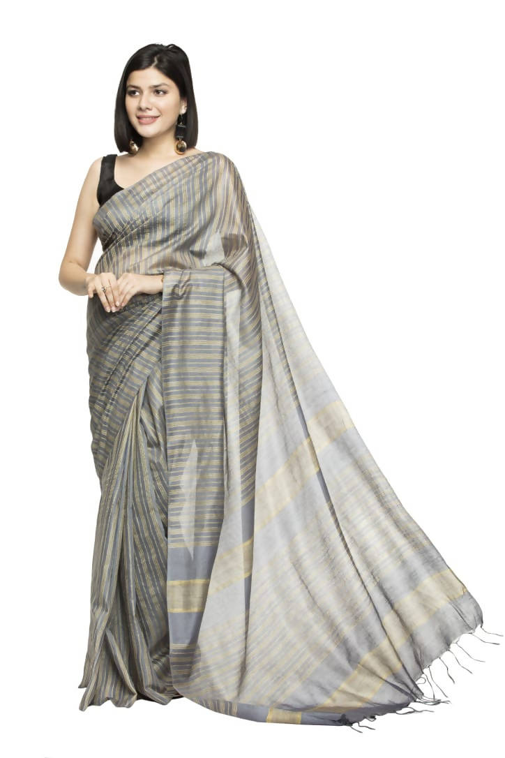 A beautiful grey Bhagalpuri saree with a matching blouse piece, perfect for party and casual occasions.