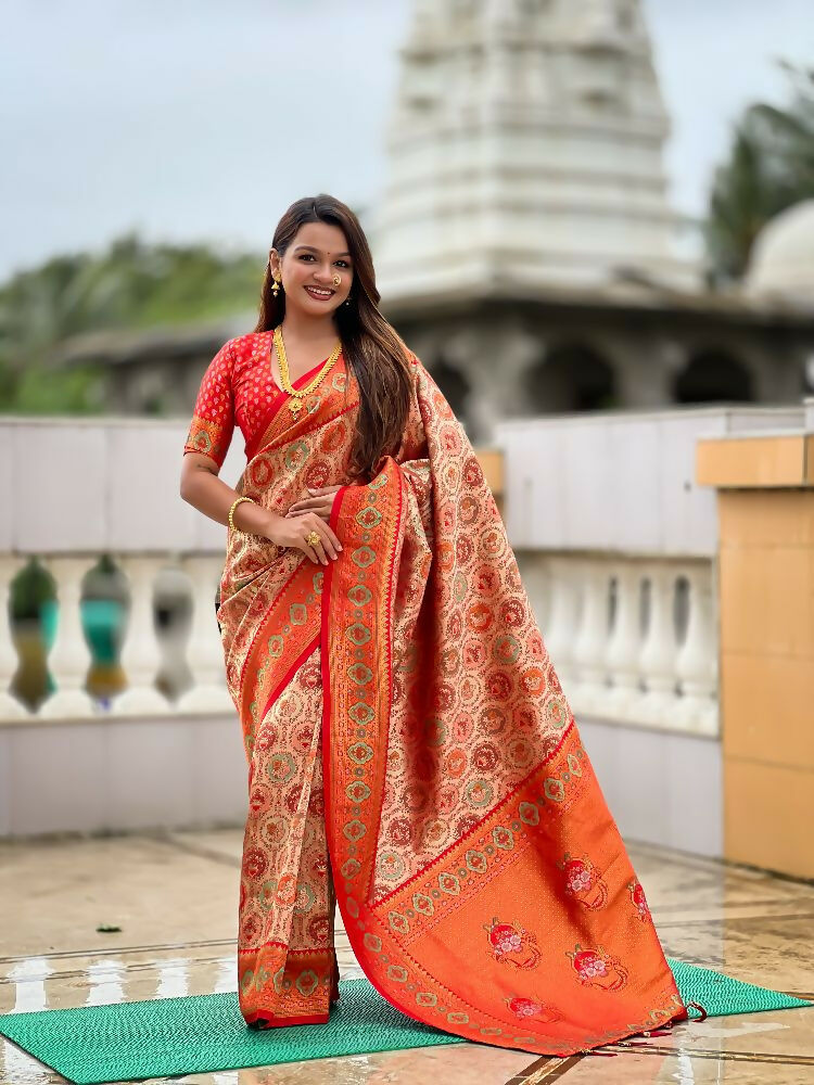 Red Soft Kanjivaram Silk Saree with Meenakari Zari Weaving