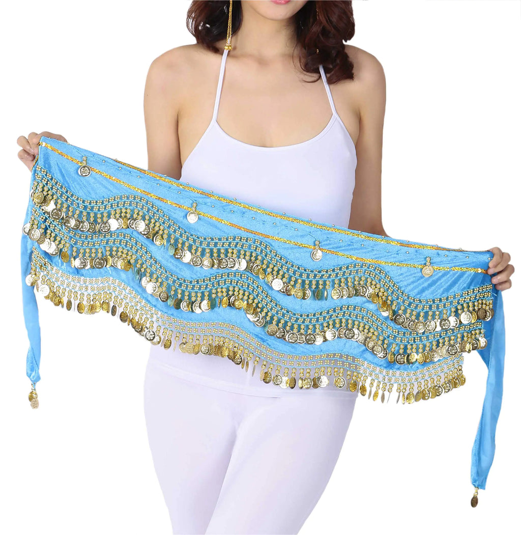 Lauthen.S 248 Gold Coins Belly Dance Hip Scarf Tribal Belt Halloween Gypsy Costume Accessory Blue