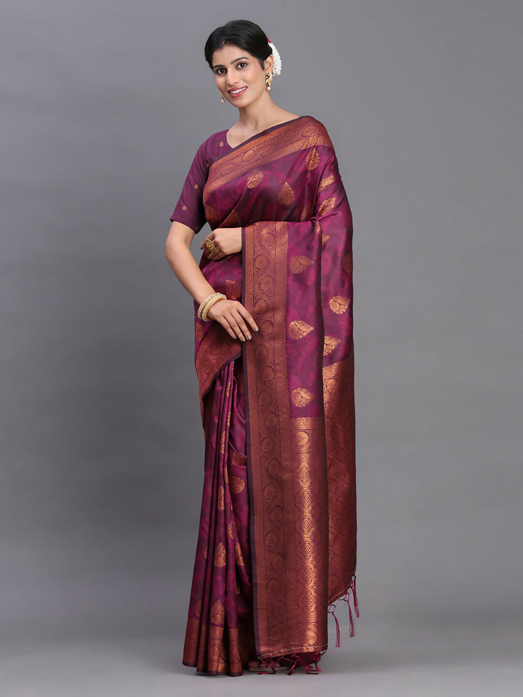 Royal Purple Silk Saree with Matching Blouse Piece