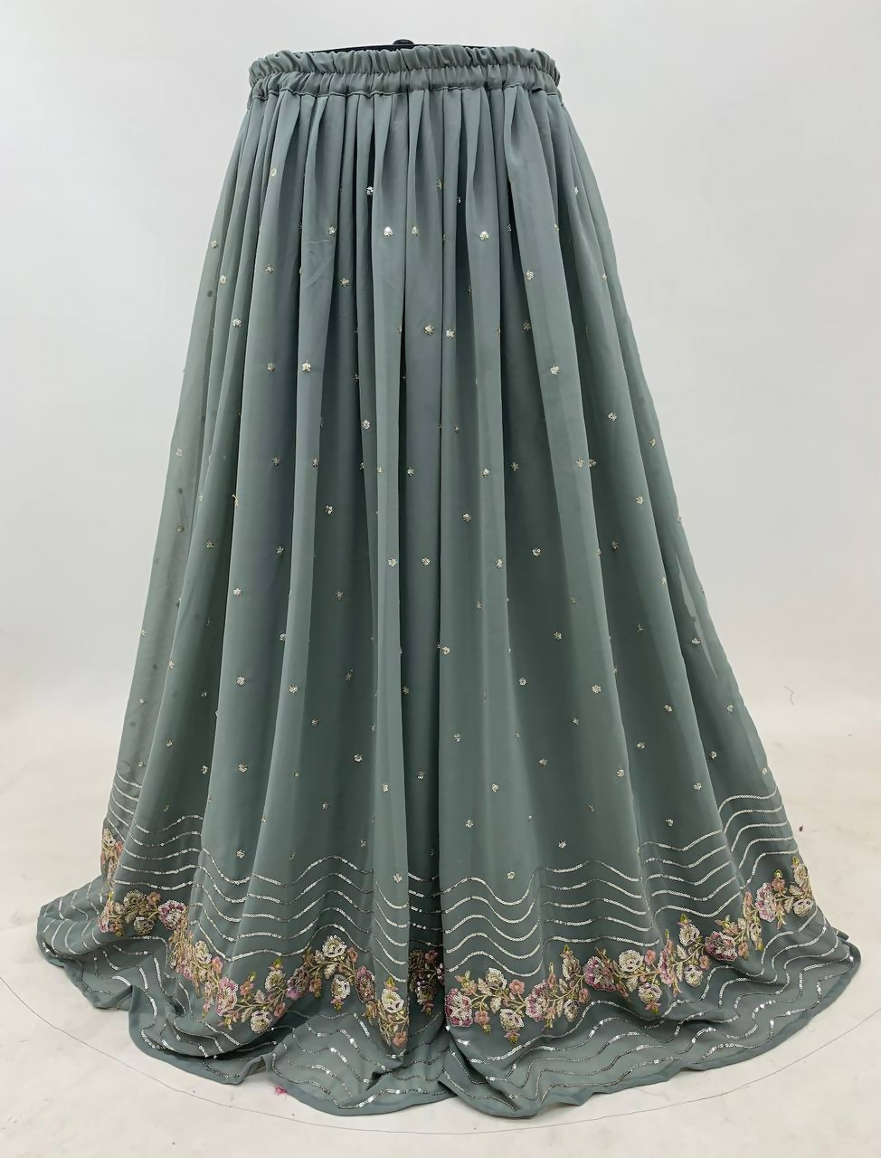 Grey Faux Georgette Embroidered Salwar Lehenga with Sequin Work