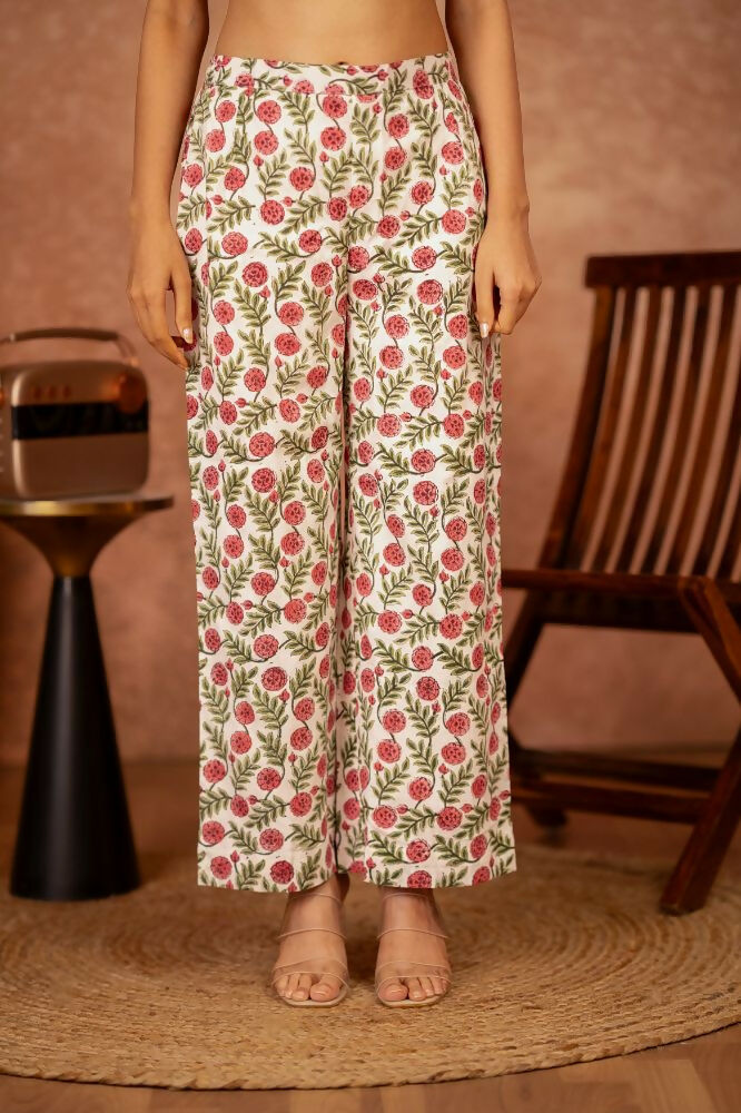 Red Green Hand Block Printed Cotton Suit Set