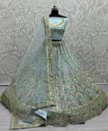 Sky Blue Bridal Net Lehenga with sequins and handwork