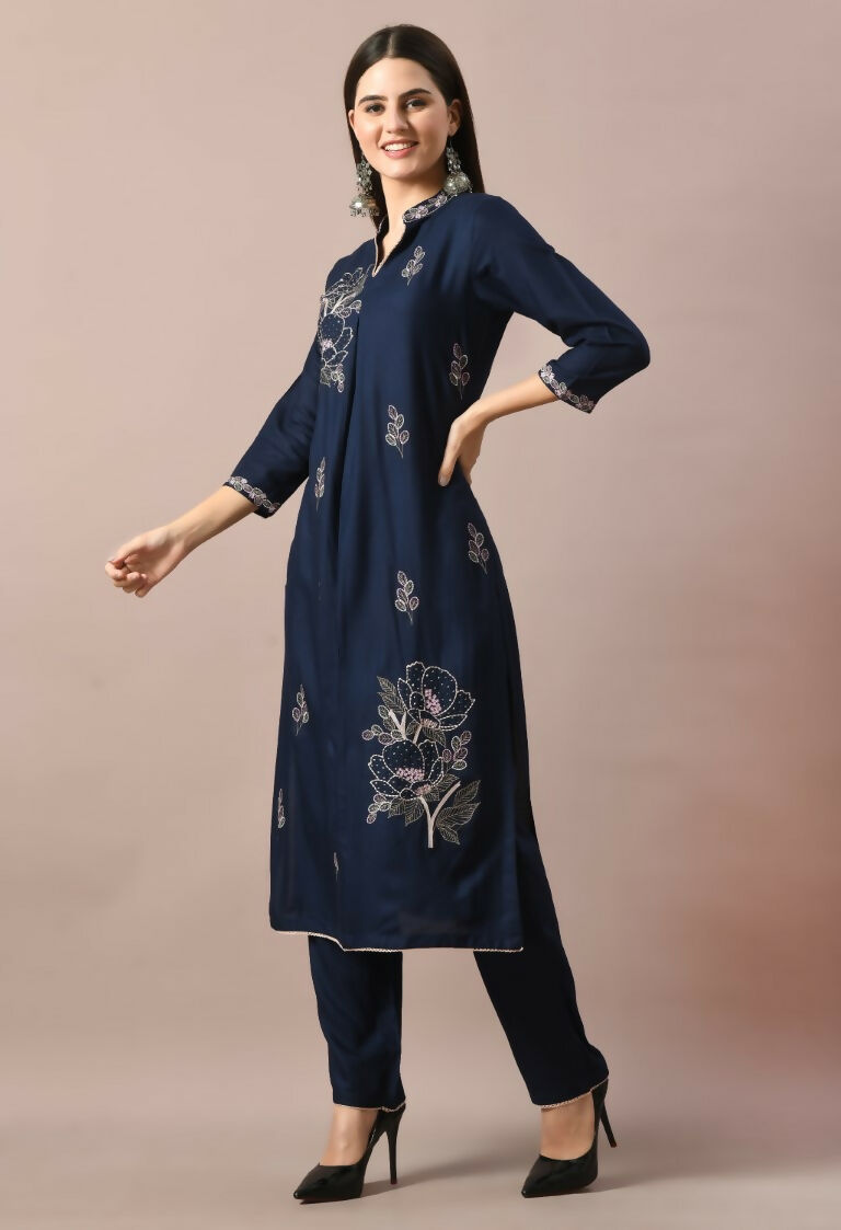 Navy Cotton Rayon Kurta Set - Comfortable 2 Piece Daily Wear