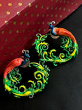 Hand painted multicolored peacock oxidized brass stud earrings