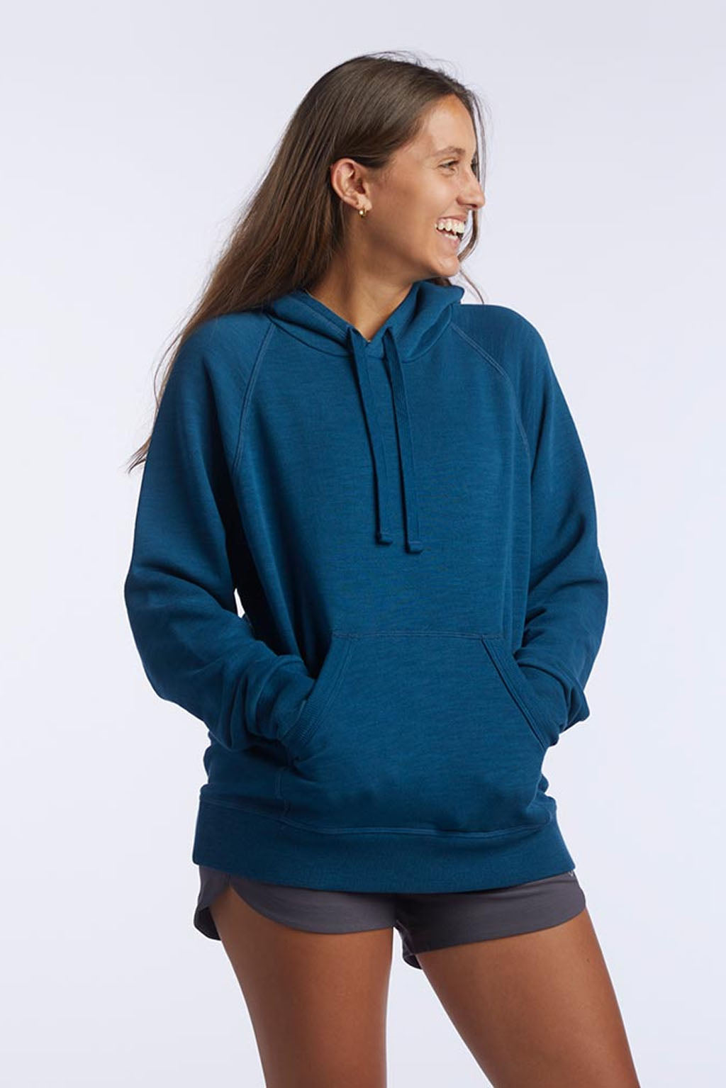 Women's Relaxed Fit Teal Pullover Hoodie with Front Pocket - Image 7
