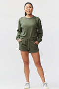 Freasy Cotton Rib-Waist Shorts with Pockets in Olive Green - Image 10