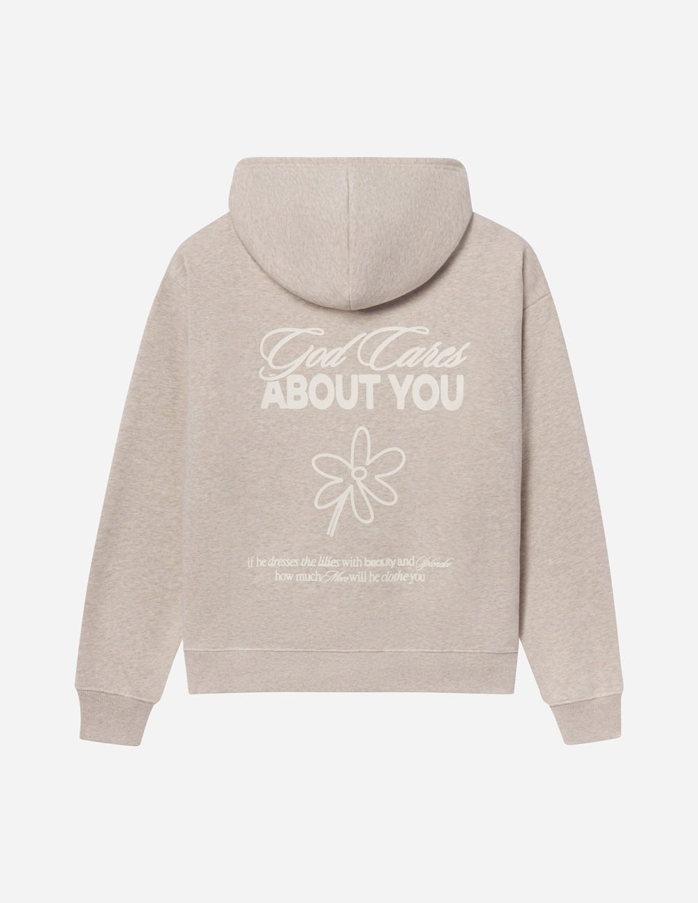 God Cares About You Unisex Hoodie in Beige and Cream