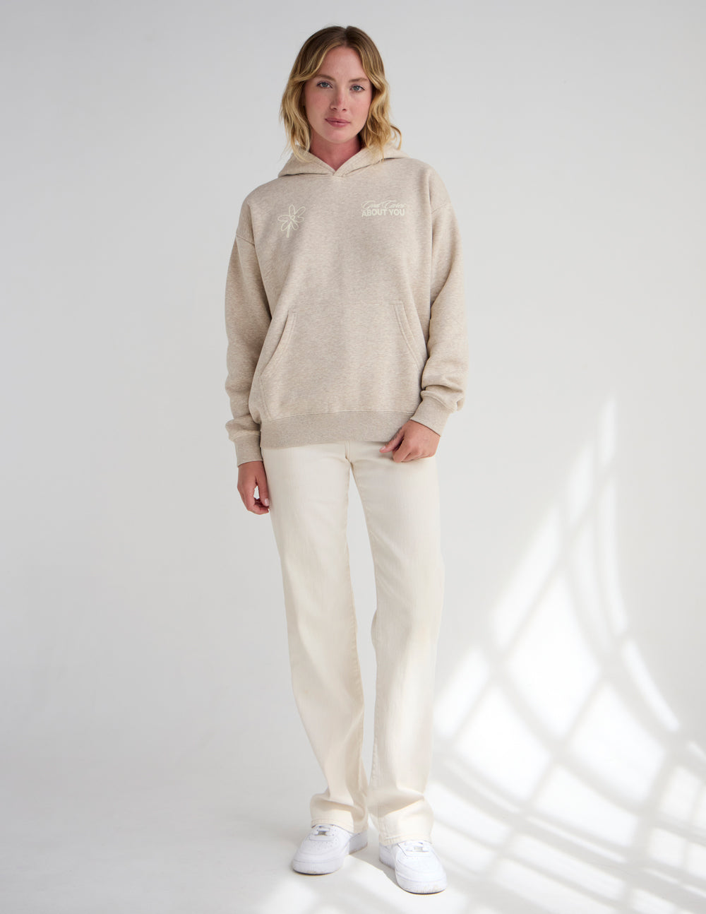 God Cares About You Unisex Hoodie in Beige and Cream
