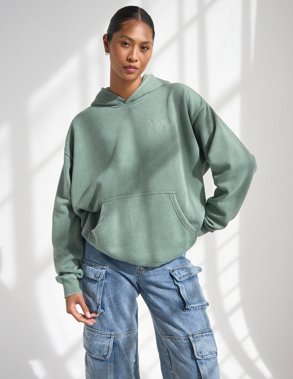 God Is Greater Unisex Hoodie in Moss - Heavyweight Embroidered