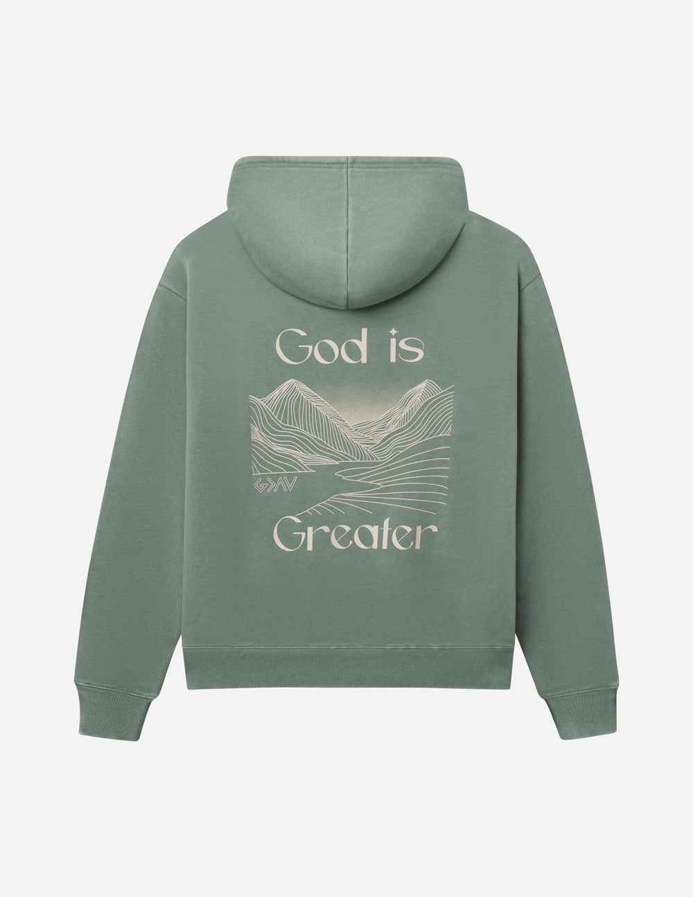 God Is Greater Unisex Hoodie in Moss - Heavyweight Embroidered