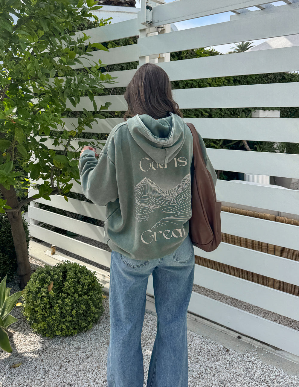 God Is Greater Unisex Hoodie in Moss - Heavyweight Embroidered