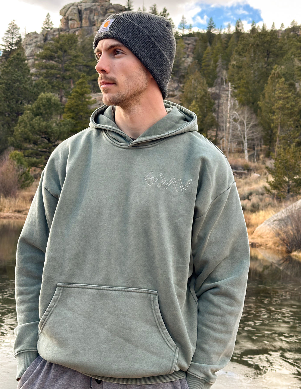 God Is Greater Unisex Hoodie in Moss - Heavyweight Embroidered