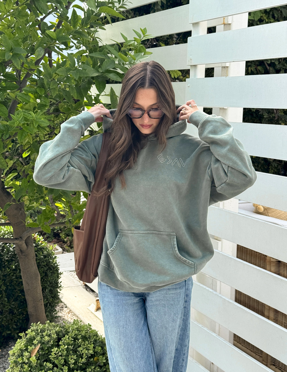 God Is Greater Unisex Hoodie in Moss - Heavyweight Embroidered