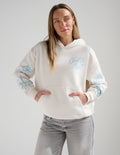Unisex off-white hoodie with light blue God Is Real Psalm 46:10 graphic print