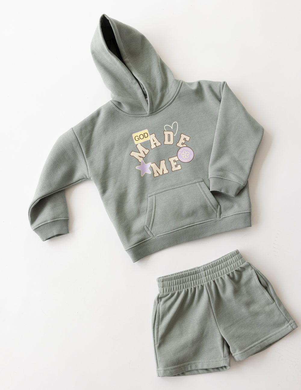 Kids French Terry Shorts Relaxed Fit Sage Green and Lavender