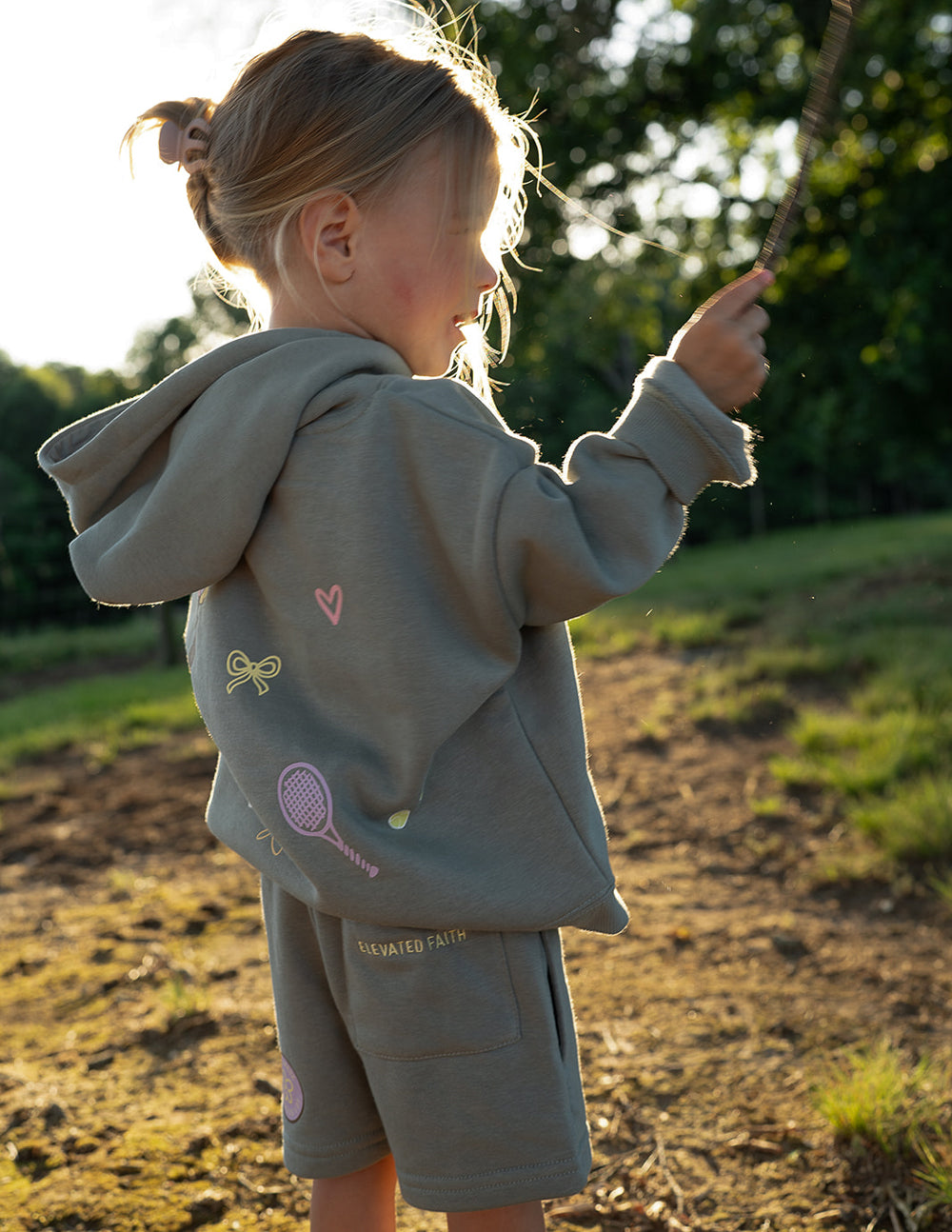 Kids French Terry Shorts Relaxed Fit Sage Green and Lavender