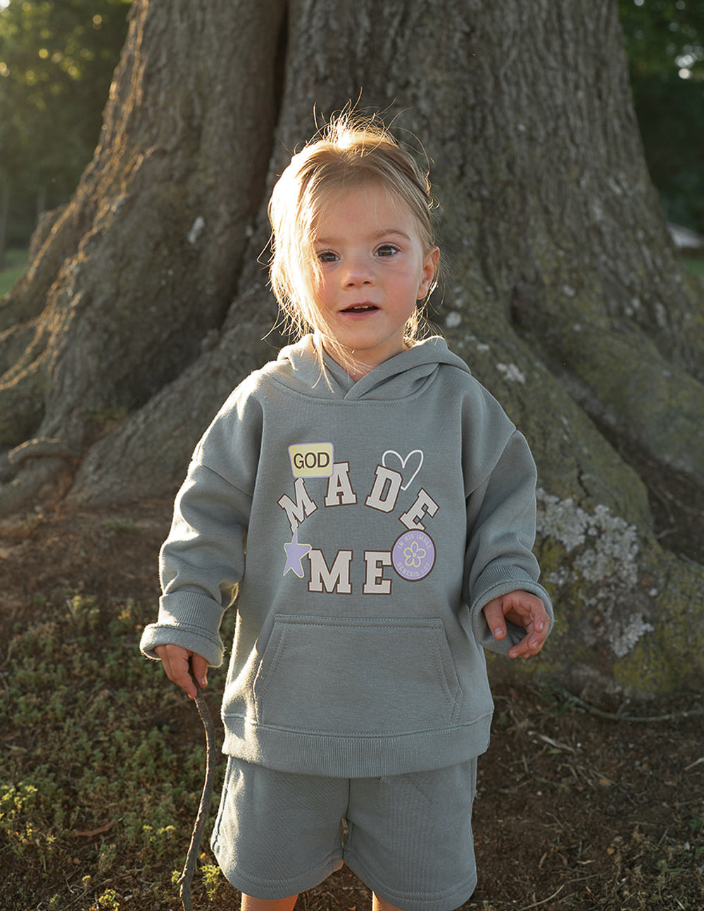 Kids French Terry Shorts Relaxed Fit Sage Green and Lavender