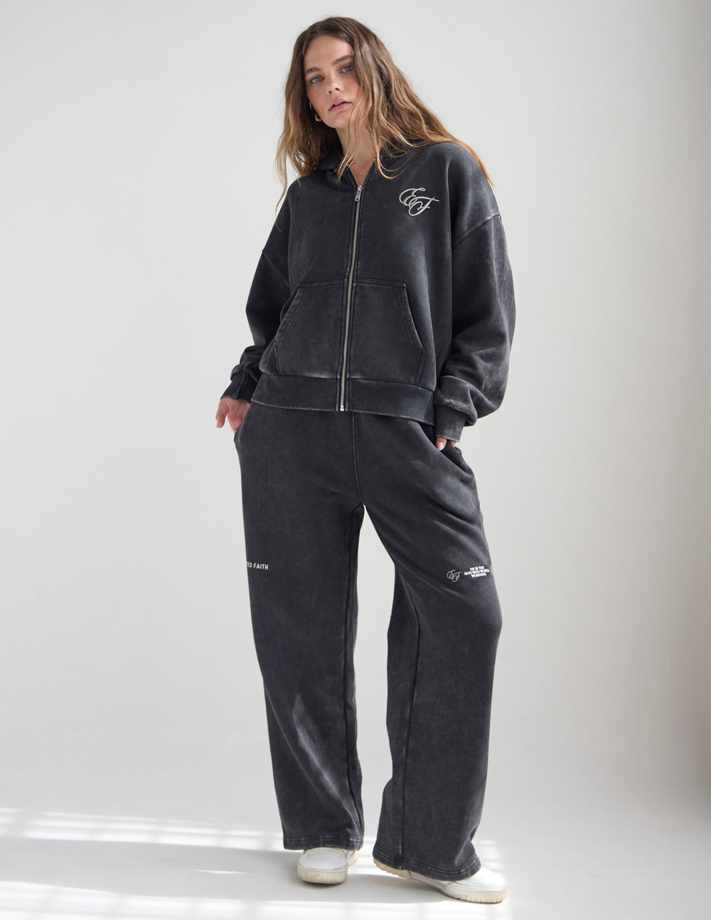 God of Miracles Wide Leg Sweatpants - Washed Charcoal Black