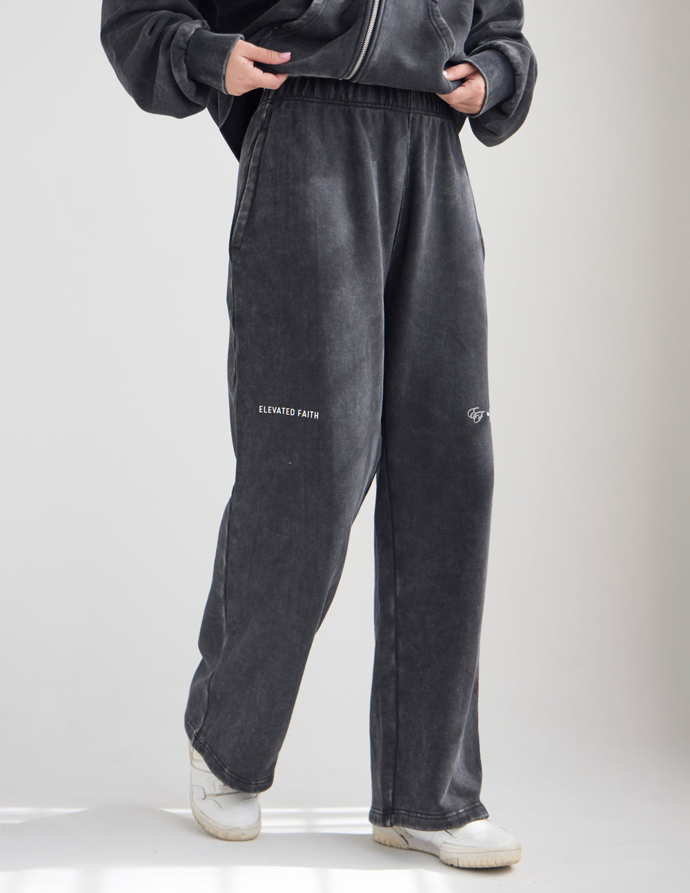 God of Miracles Wide Leg Sweatpants - Washed Charcoal Black