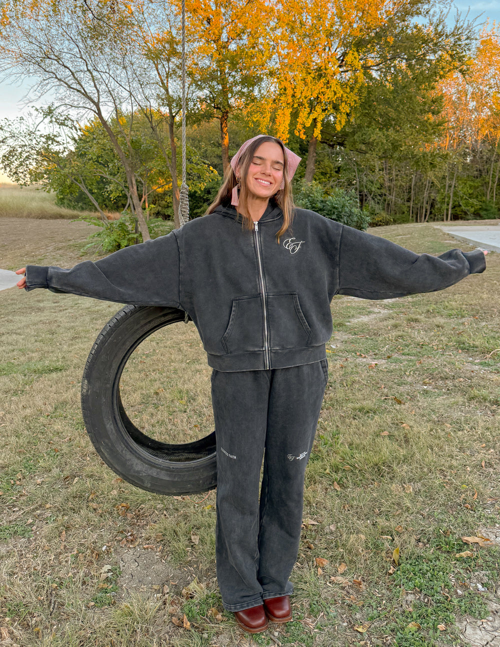 God of Miracles Wide Leg Sweatpants - Washed Charcoal Black