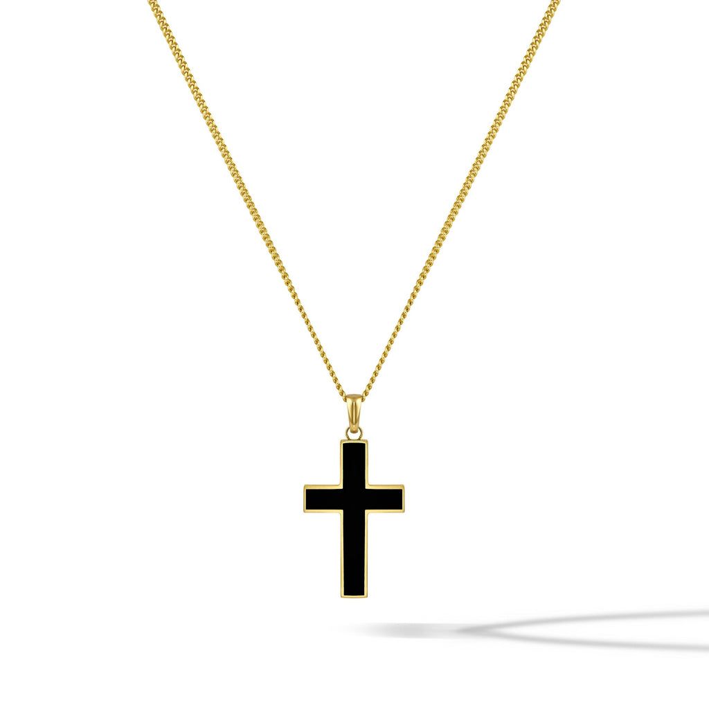 Large 14K Gold and Onyx Stone Cross Pendant