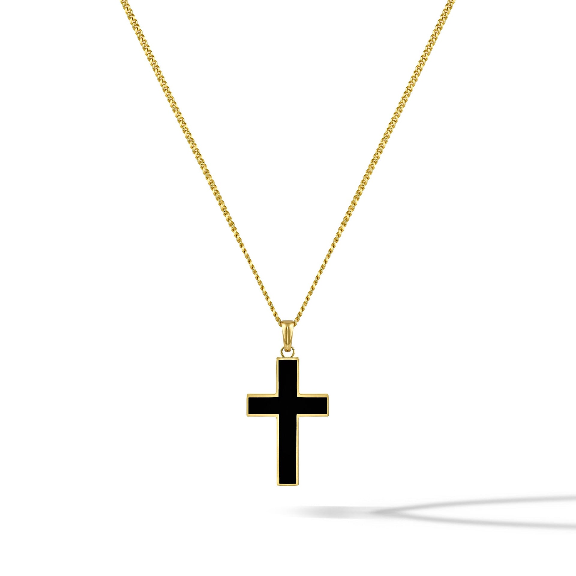 Large 14K Gold and Onyx Stone Cross Pendant