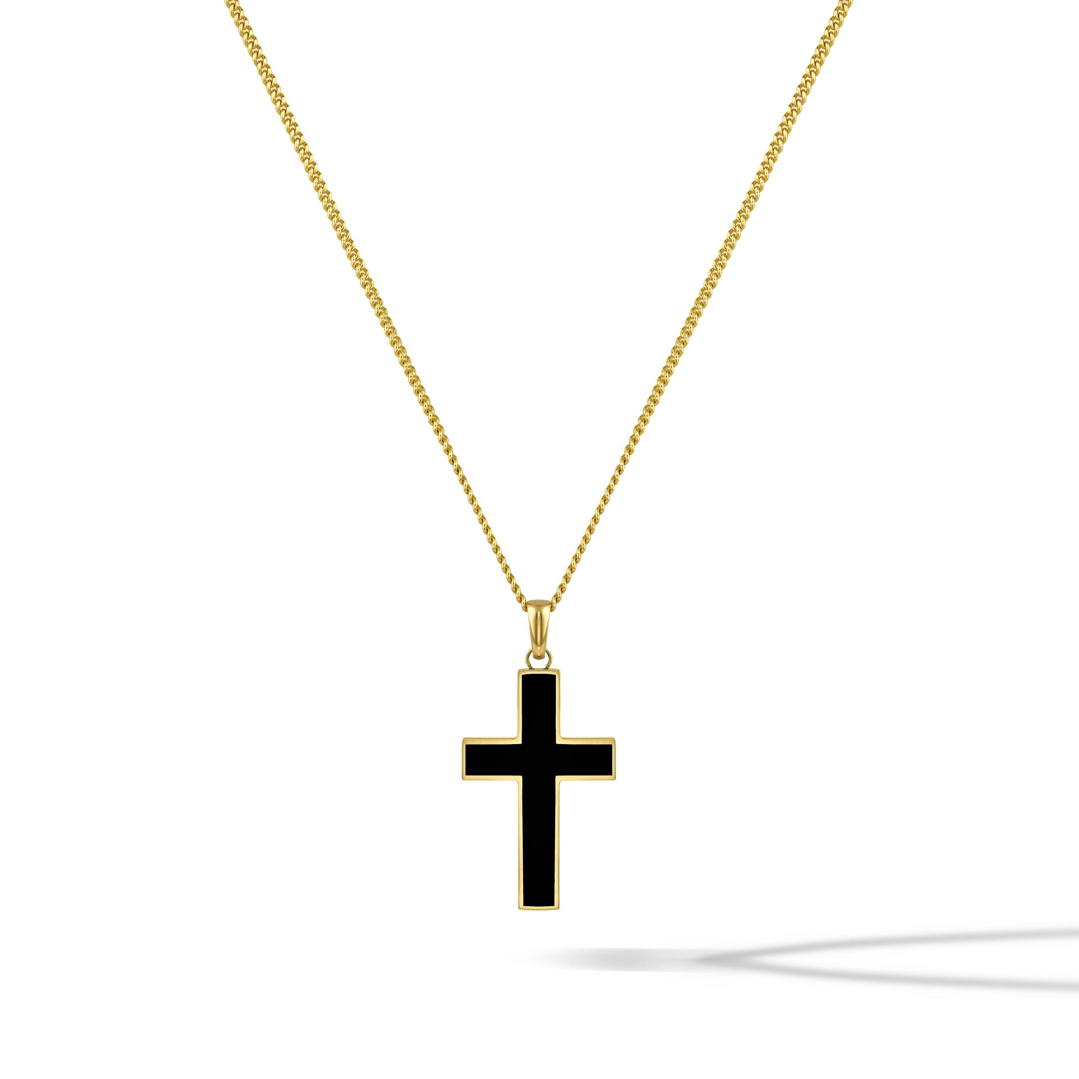 Large 14K Gold and Onyx Stone Cross Pendant