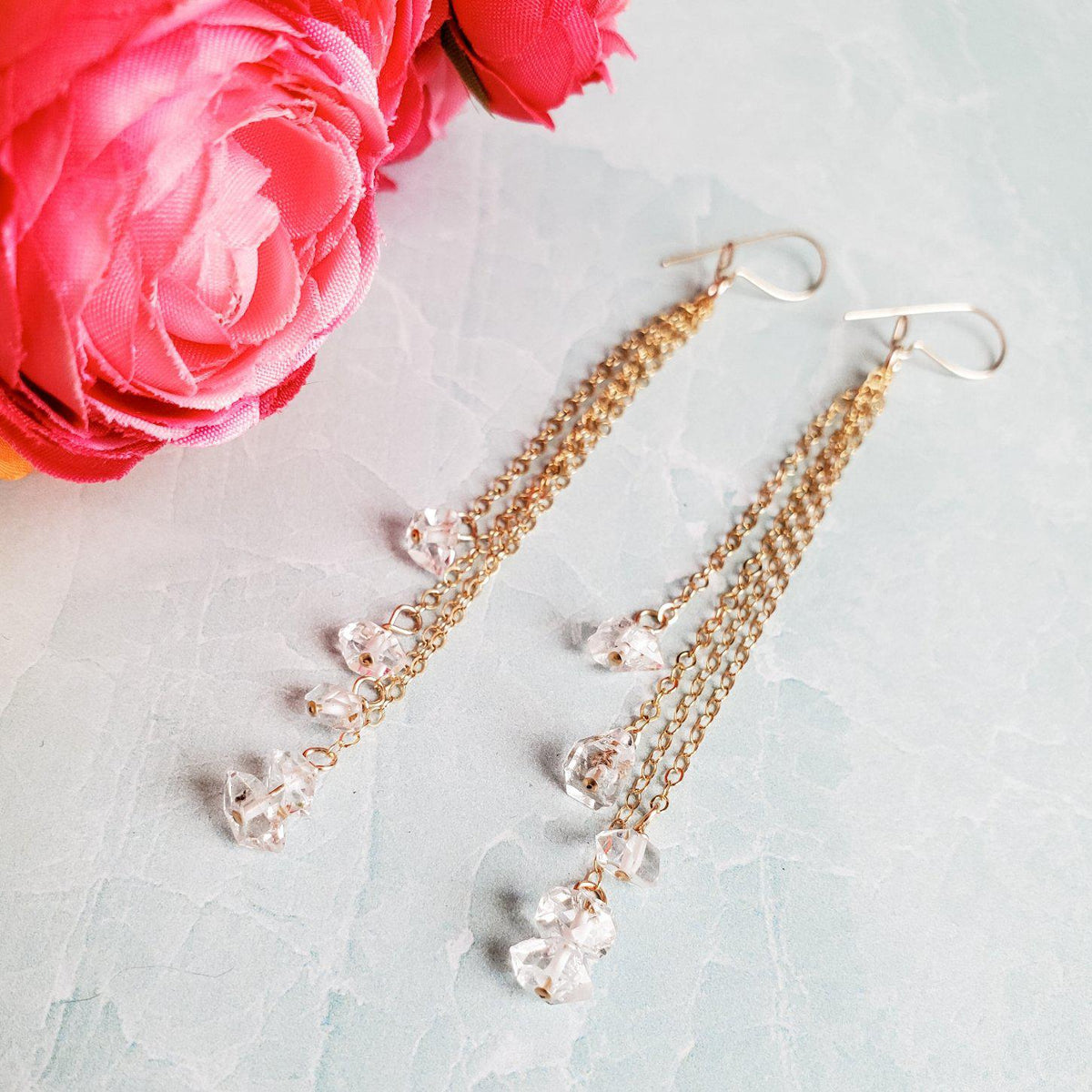 Gold Herkimer Diamond Threader Earrings