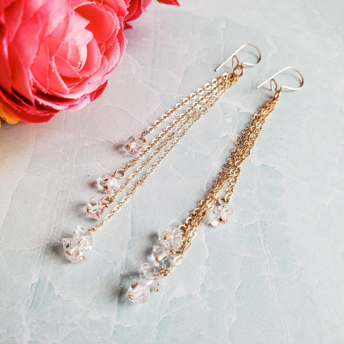 Gold Herkimer Diamond Threader Earrings