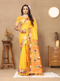 Gold Soft Paithani Silk Saree with detailed Zari Meenakari embroidery