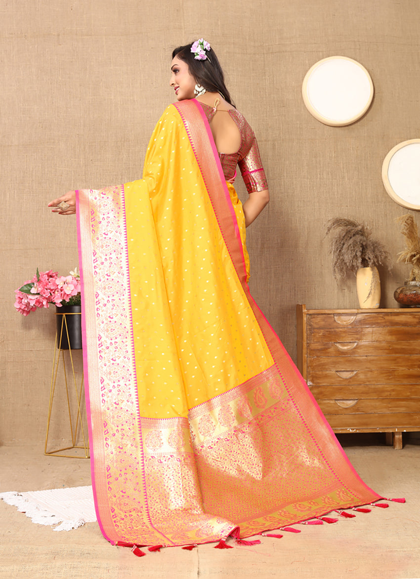 Gold Soft Silk Saree with Rich Zari Weaving Design