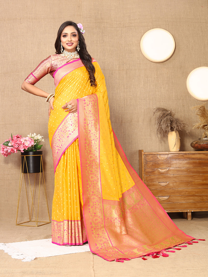 Gold Soft Silk Saree with Rich Zari Weaving Design
