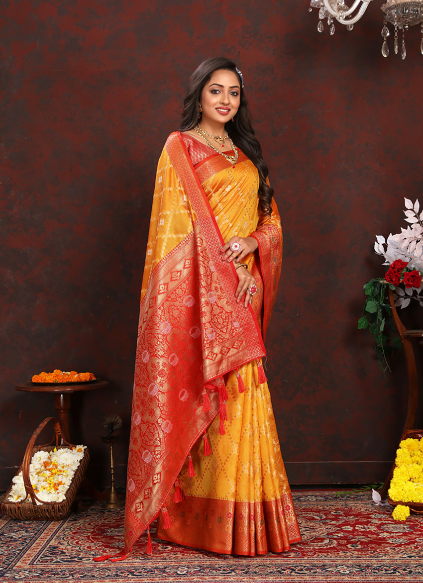 Gold Organza Silk Saree with Rich Meenakari Weaving Pallu