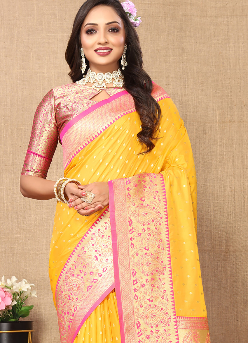 Gold Soft Silk Saree with Rich Zari Weaving Design